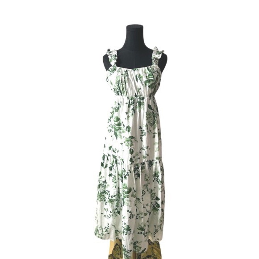 Abercrombie & Fitch White Maxi Dress with Green Floral Print
